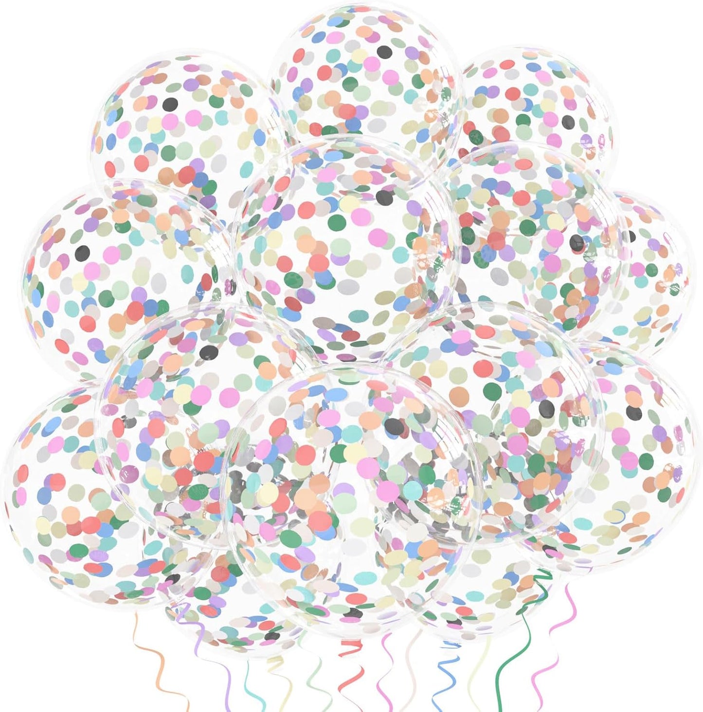 25 Pcs Rainbow Confetti Balloons, 12 Inch Thickened Clear Latex Balloon with Confetti Inside for Birthday Party Baby Shower Graduation Engagement Bridal Shower Decorations Supplies (Long Confetti)