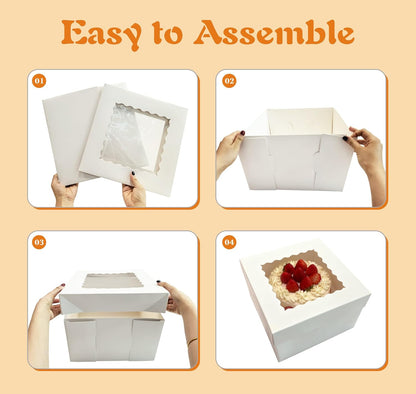 15 Pcs Cake Boxes,12x12x8 Inches White Bakery Boxes with Window,Tall Dessert Boxes,Cookie Boxes for Multi-Layer Cakes,Cake Containers for Birthday,Party,Valentine’s Day by GBF