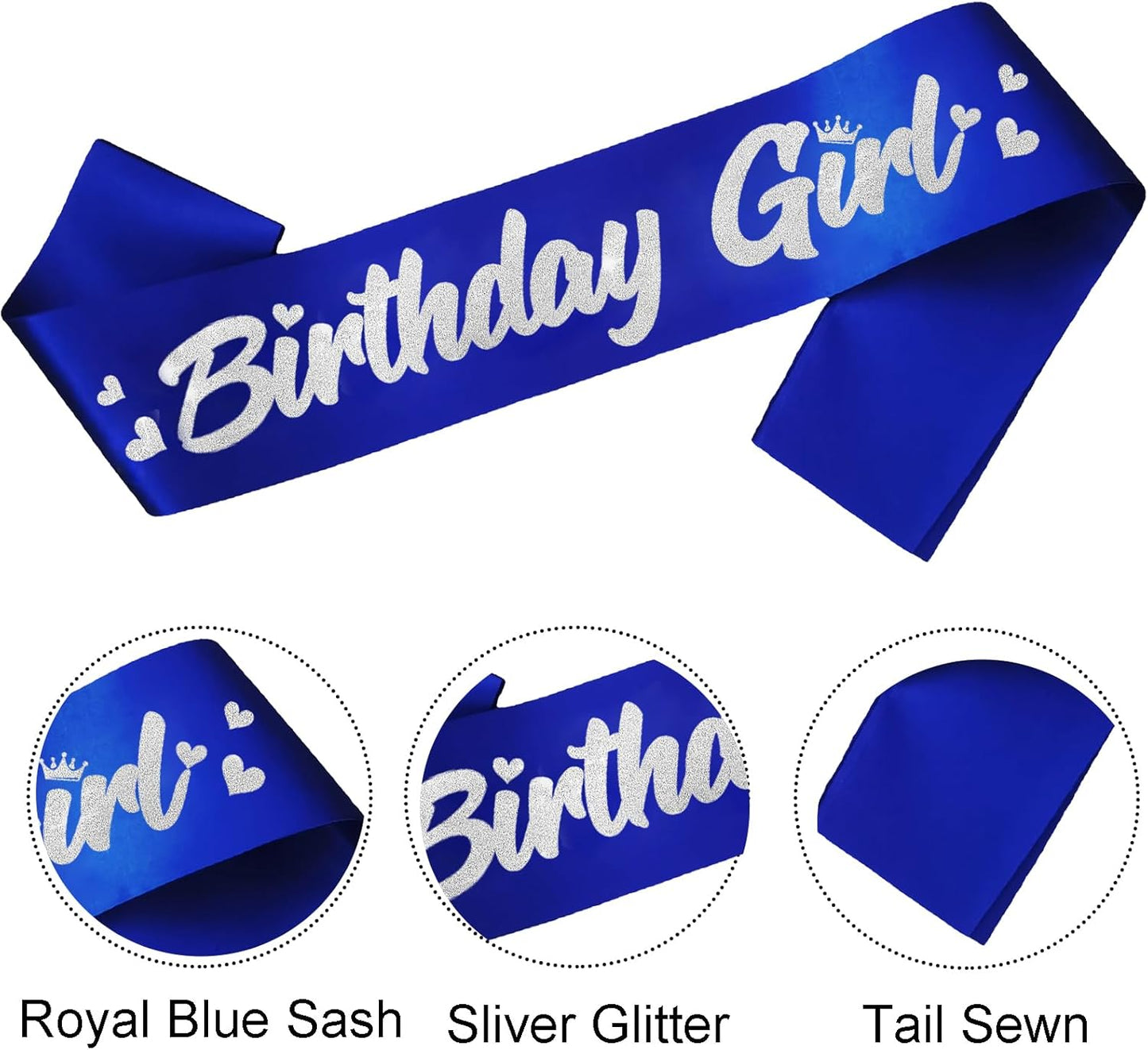 ‘Birthday Girl' Birthday Sash Royal Blue with Glitter Silver Letters Birthday Sash for Women, Sweet 16, 18th 21st B-day Sash