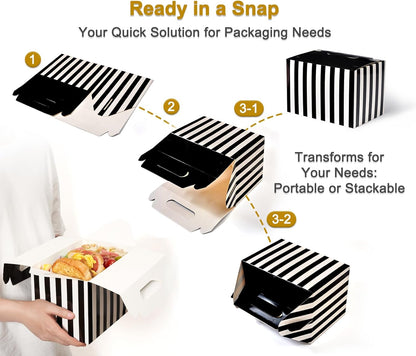 Happyhiram 30 CT Large Welcome Boxes with Handles White, 9x6x6 Gable Gift Easter Boxes Cardboard Paper Party Favor Boxes Barn Style Carry Out Box Recyclable Paper Gift Packaging Boxes for Food Box Lunch Cookies Donuts Baby Shower Bridal Shower Wedding