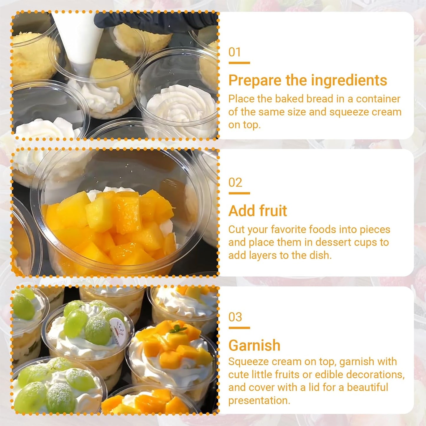 Jnnzzggu 50 Pcs 8 OZ Disposable Plastic Cups with Dome Lids,Clear Dessert Cup,Mini Parfait Appetizer Containers for Ice Cream,Cake,Fruit,Pudding,Jello Shot,Drink,Yogurt,Soups,Salad,Snacks