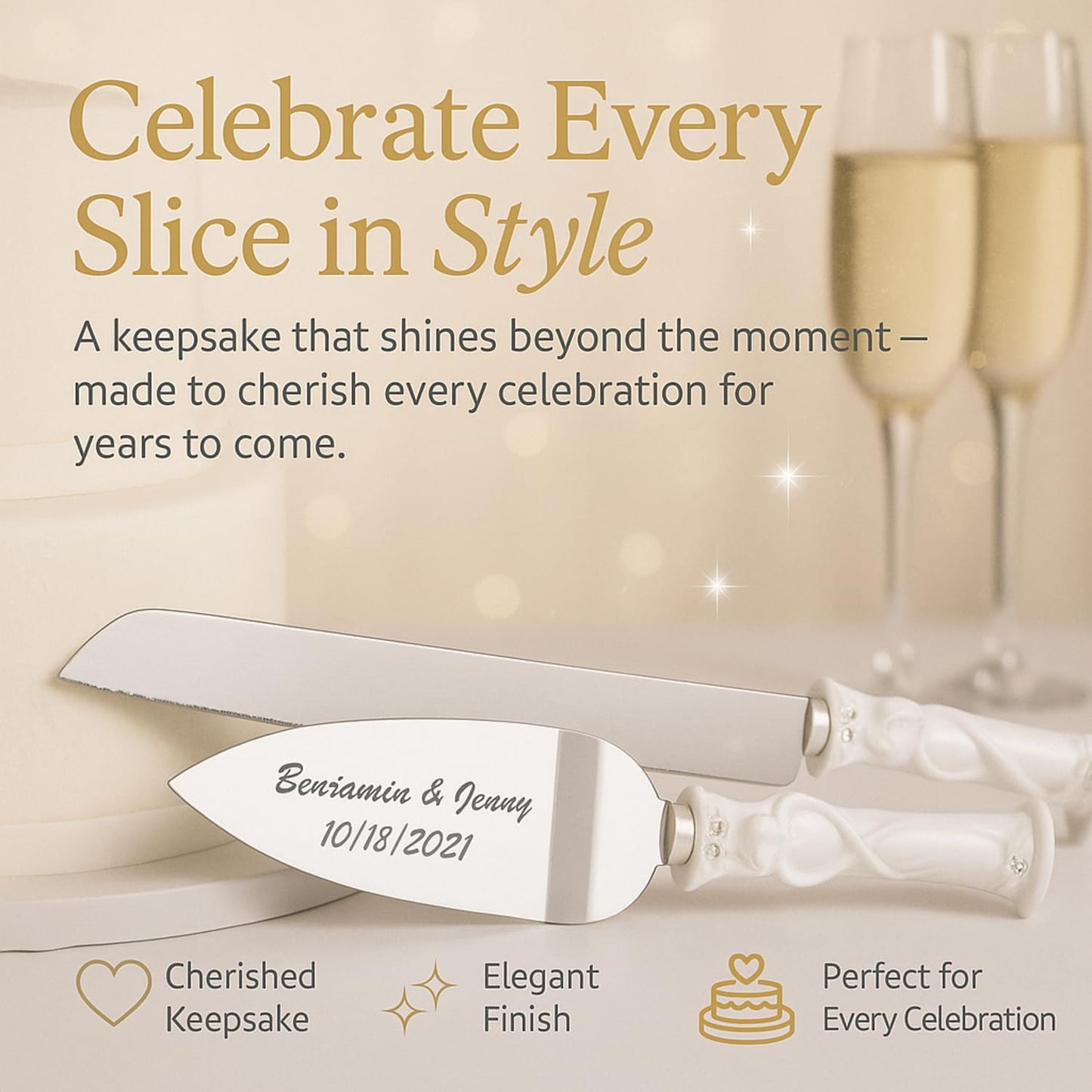 GIFTS INFINITY Personalized Wedding Cake Knife and Server Set with Engraving – Cake Cutting Utensil Set, Keepsake Gift for Wedding, Anniversary, Reception, Birthday & Other Occasions (CH-101WB)