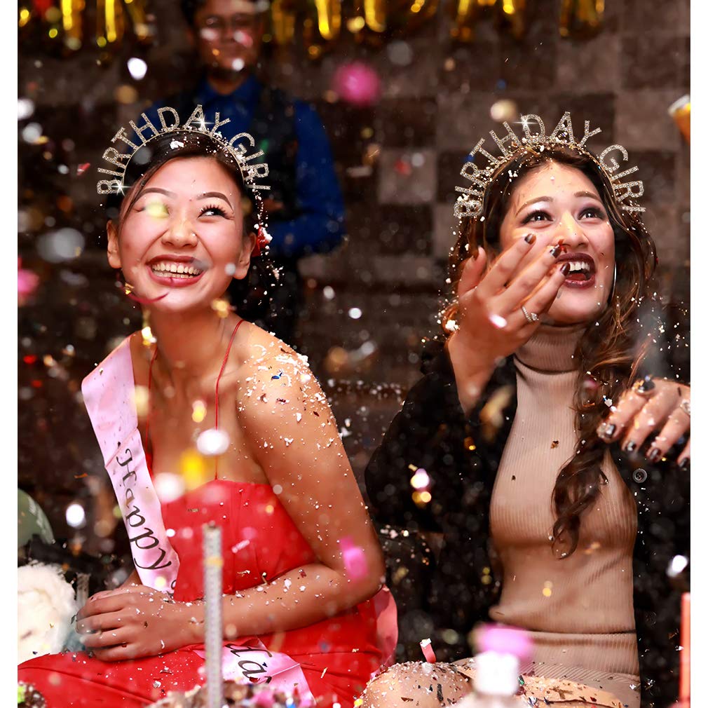 AOPRIE Birthday Girl Crown for Women with Sash Rose Gold Tiara for Women Headband Princess Crown Rhinestone Happy Birthday Accessories