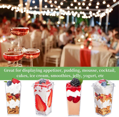 TOFLEN 50 Pack 5 oz Plastic Dessert Cups with High Lids for Party, Mini Dessert Cups with Spoons Dessert Shooter Cups for Yogurt Parfait, Appetizer, Pudding, Fruit and Ice Cream