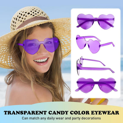 Matcheck 16 Heart Shaped Rimless Sunglasses Transparent Candy Colored Glasses Frameless Party Eyewear for Women