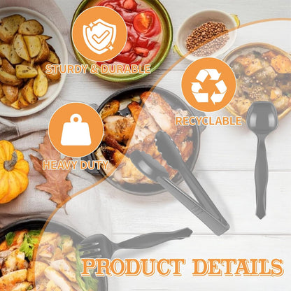 30 Pcs Clear Plastic Serving Utensils Set - Includes 10 Spoons, 10 Tongs, 10 Forks - Heavy Large Disposable Serving Utensils for Parties, Holidays & Events (Clear)
