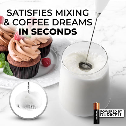 Zulay Kitchen Powerful Milk Frother AA Batteries Included – Ultra Fast Handheld Drink Mixer with Stainless Steel Whisk Stirrer for Coffee, Protein, Matcha & More, Frother Wand Electric Frothmate Black - Colors E