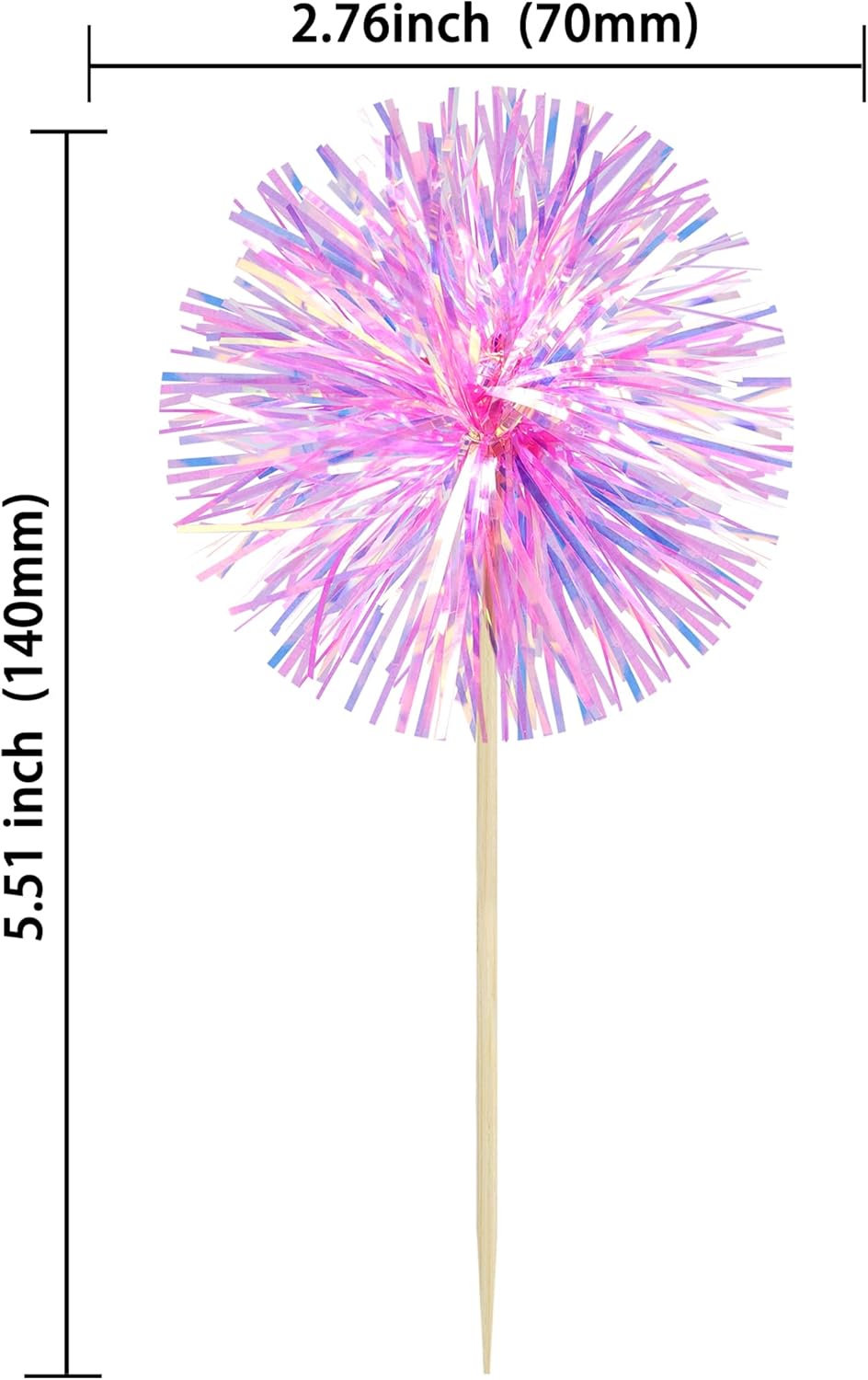 Ephlyn 30Pcs Foil Firework Cupcake Toppers Sparkle Tinsel Cupcake Picks Drink Stirrers Cocktail Food Fruit Toothpicks for Baby Shower Graduation Party Supplies White