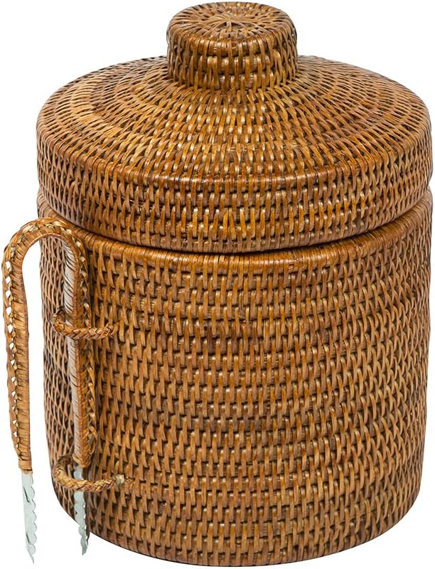 La Jolla Rattan Ice Bucket with Ice Tongs Honey Brown
