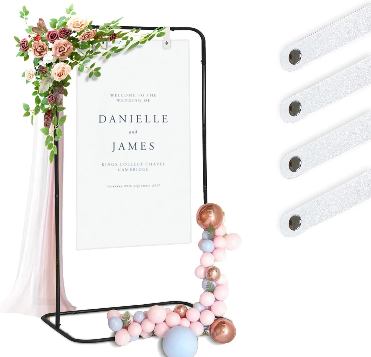 Sign holder, Adjustable Wedding Sign Holder, Welcome Sign Stand With Leather Sign Hanging Straps, 71”x31”x 20” Heavy Duty Ease Sign Stand for Wedding, Bridal Shower, Birthday Party, Baby Shower or Any Event (Gold, M)