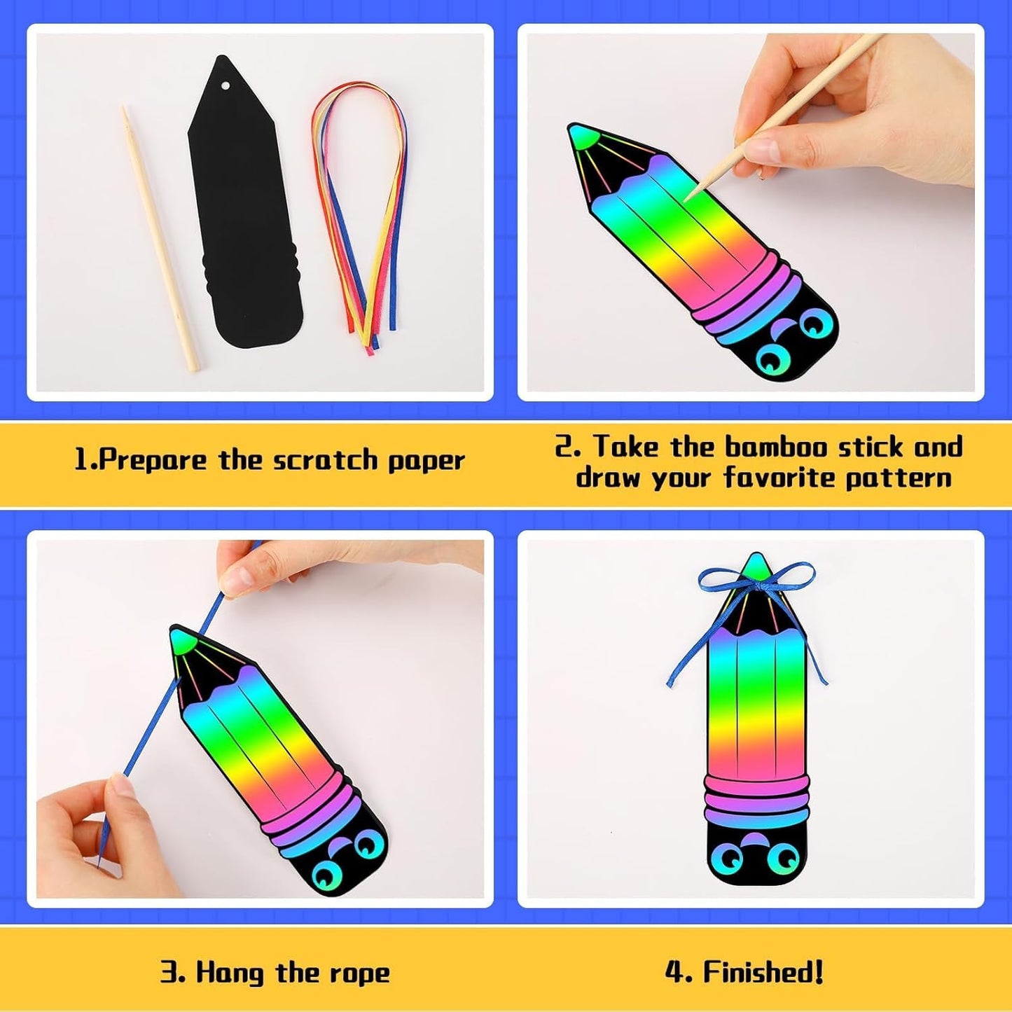 JUNEBRUSHS 30Pcs Ocean Crafts, Rainbow Magic Ocean Animals Scratch Bookmarks Under The Sea Party Favors Games for Activities Summer Arts and Crafts