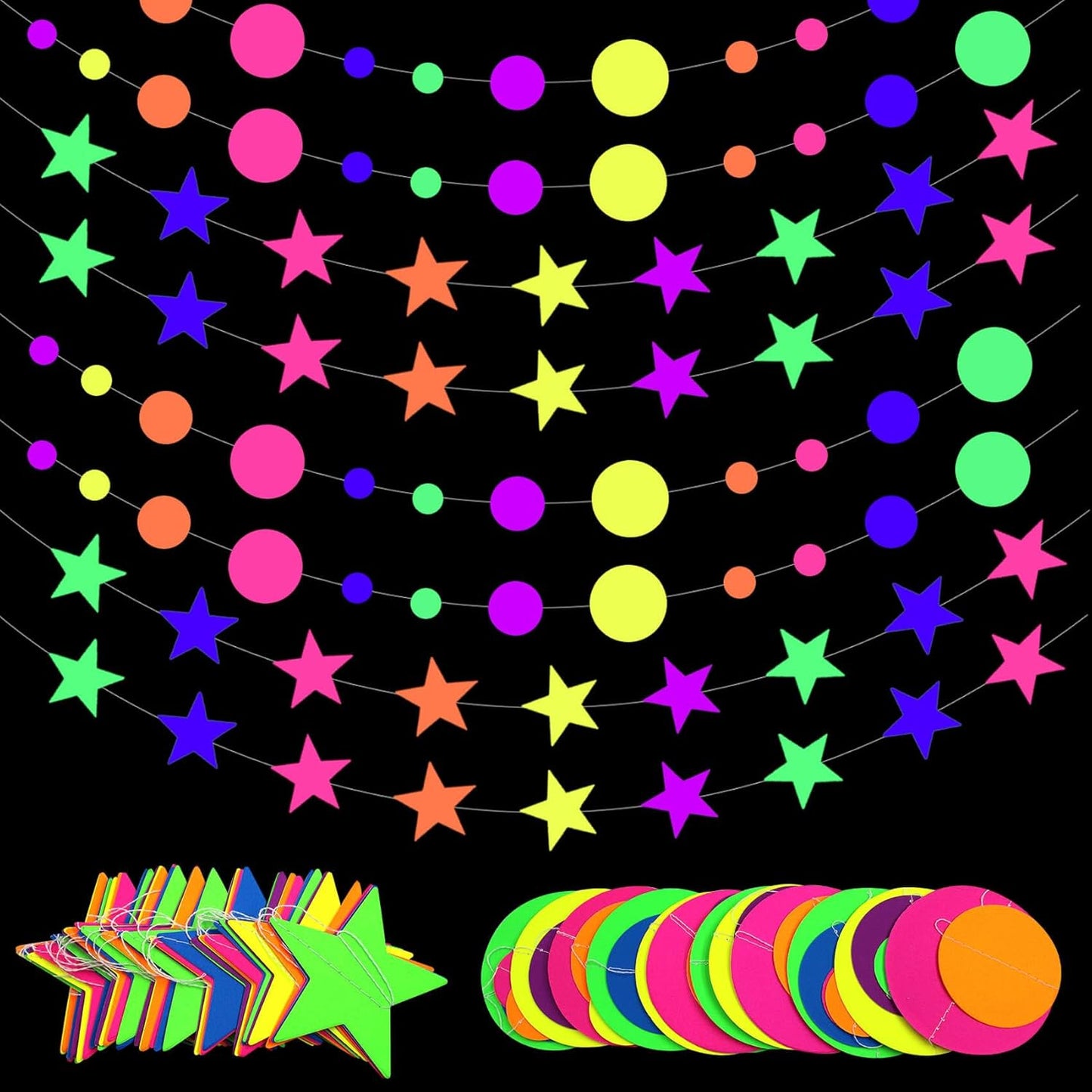 508ft UV Neon Paper Garland Crepe Streamers Glow in The Dark Party Supplies Garland Neon Party Decorations Streamers for Blacklight Reactive Fluorescent Wedding Birthday Party Decorations