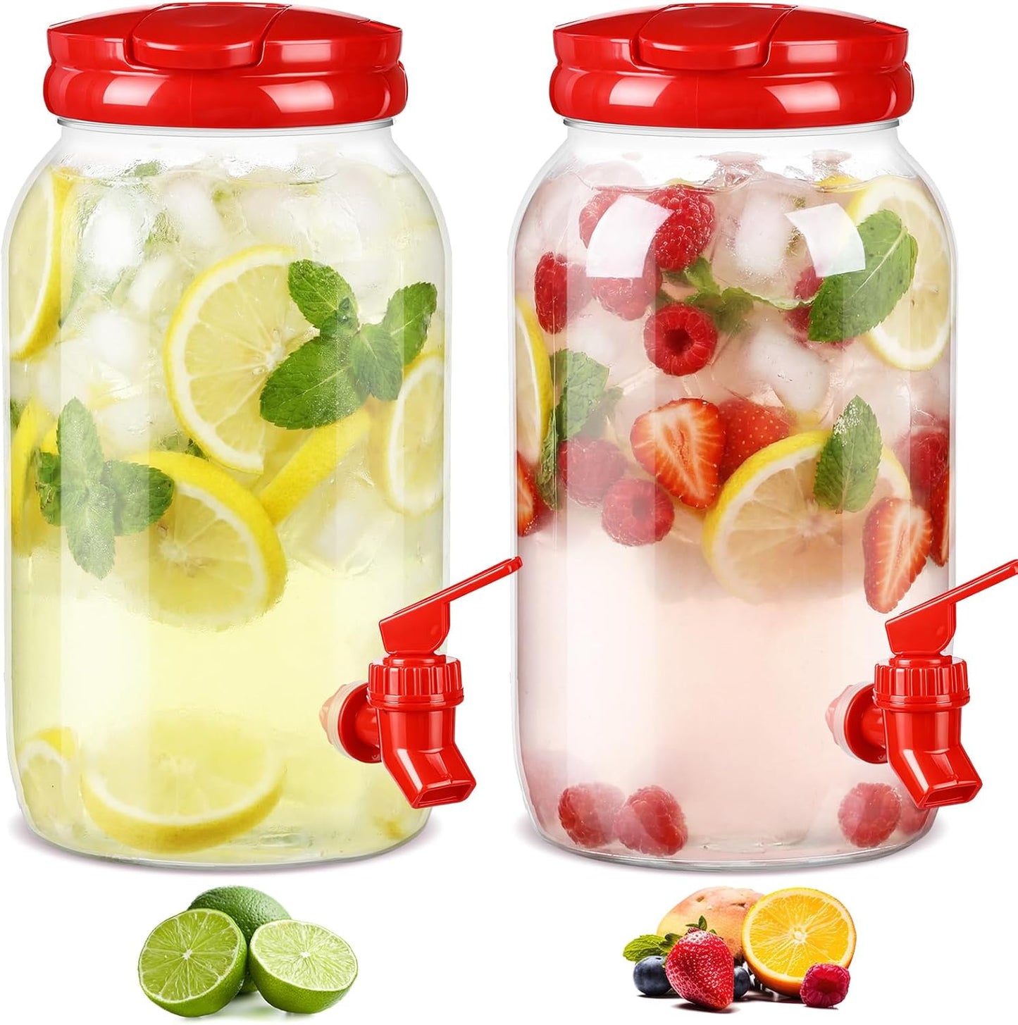 Havawish 2 Pcs 1 Gallon Plastic Beverage Dispenser with Spigot Clear Summer Kitchen Fridge Drink Dispenser for Parties Lemonade Juice Tea Beer Cold Water (Red,Cylinder)
