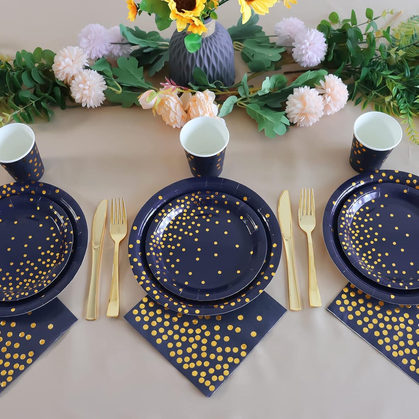 100PCS Blue Party Napkins Gold Dot Cocktail Paper Napkins Beverage Napkin for Birthday Wedding Dinner Disposable Supplies