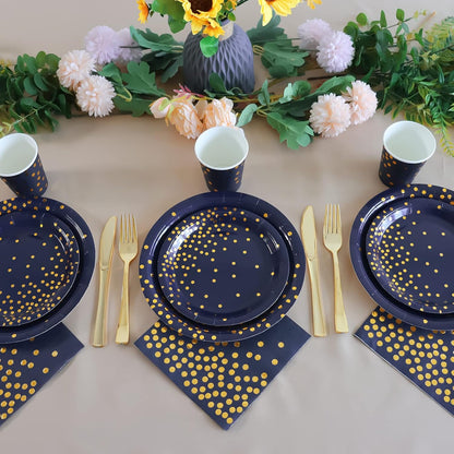 100PCS Blue Party Napkins Gold Dot Cocktail Paper Napkins Beverage Napkin for Birthday Wedding Dinner Disposable Supplies