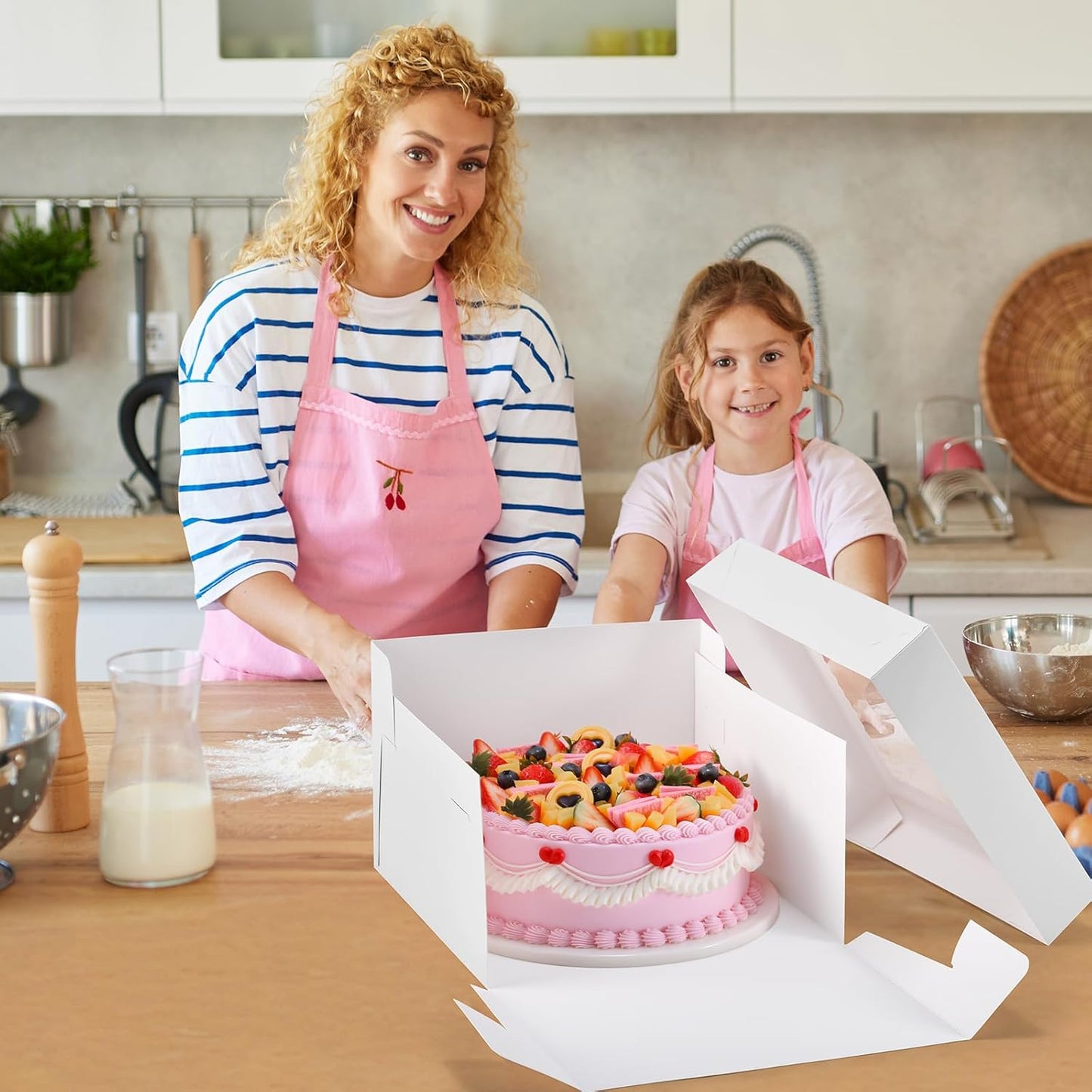 12Pcs 8x8x8 Inches Cake Boxes, Pink Square Bakery Boxes with Window, Disposable Cake Carrier Container for Pastries, Pie, Cookies, Chocolates, Cupcakes, Birthday Party, Wedding