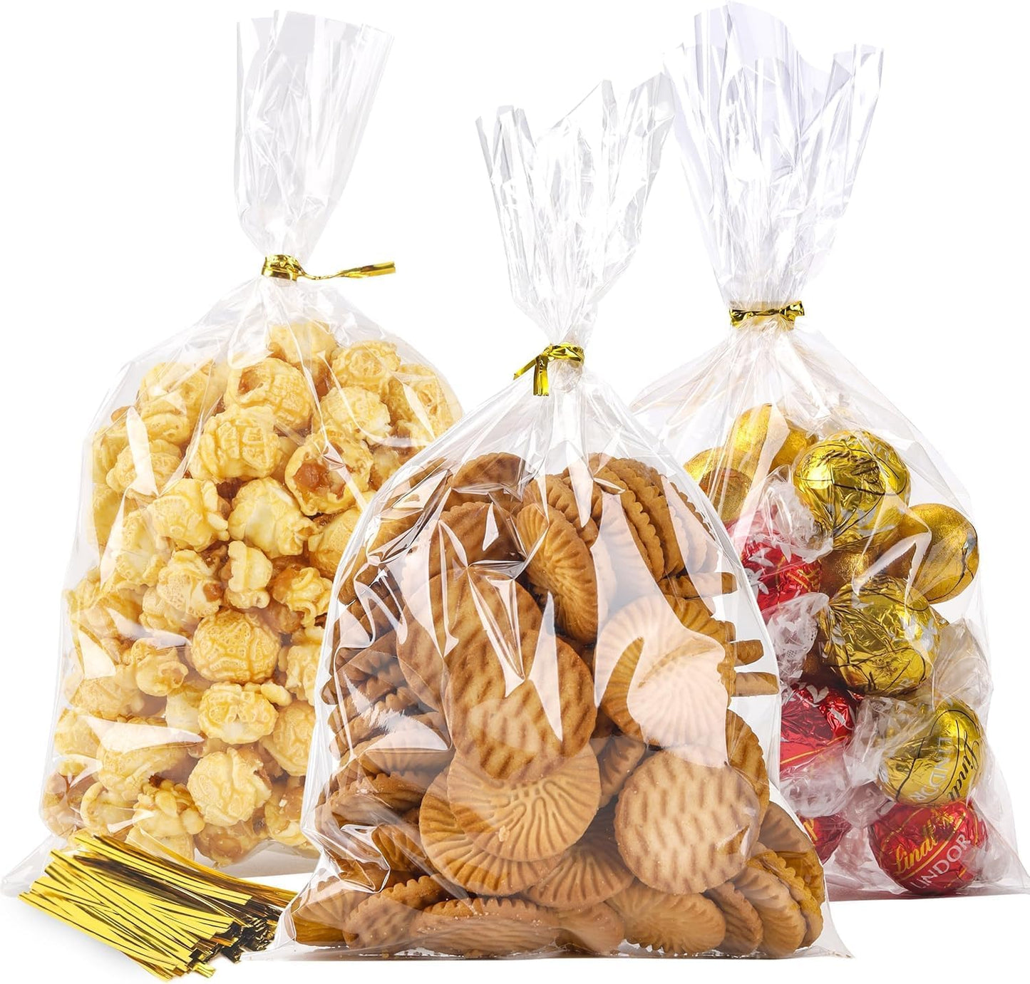LOKQING Clear Cellophane Treat Bags 6 x 10 in, 100 Pack Mothers Day Gift Bags with Twist Ties, Bags for Cookies, Candy, Party Favors, Bakery Packaging and Small Gifts