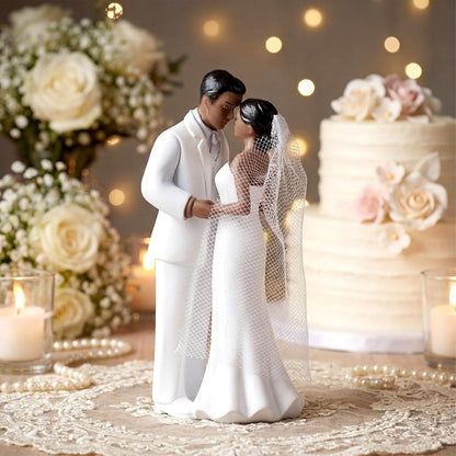 Remerry 4.5" Wedding Bride and Groom Cake Topper Vintage Elegant Wedding Cake Topper Couple Figurine Novios Para Pastel for Engagement Romantic Funny Couple Statue Anniversary(Romantic Era,White)