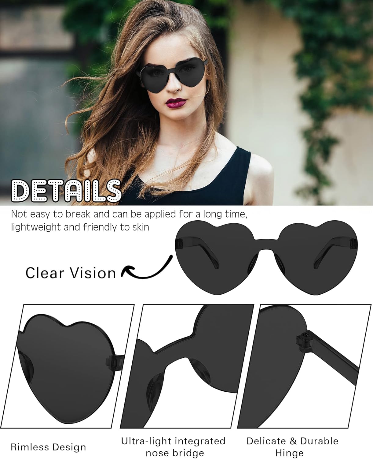 Photect 12 Pair Heart Shaped Sunglasses Neon Color Transparent Heart Glasses for Women Party Favor