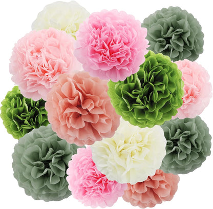 BEISHIDA Hot Pink Tissue Hanging Paper Flowers Ball Decorations Set for Mother's Day Birthday Valentine's Day Anniversary Bridal Baby Shower Wedding Backdrops Home Outdoor Party Supplies(13 Packs)