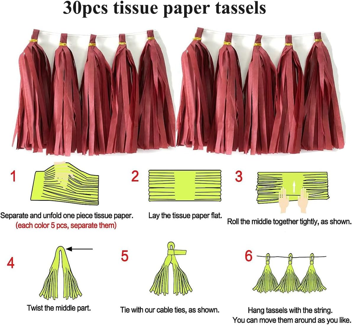 30pcs Paper Tassels Garland Banner Tissue Paper Tassel DIY Hanging Paper Decorations Party Tassel Garland Decor Baby Shower Nursery Wedding Festival Baby Shower Decoration(30, White)