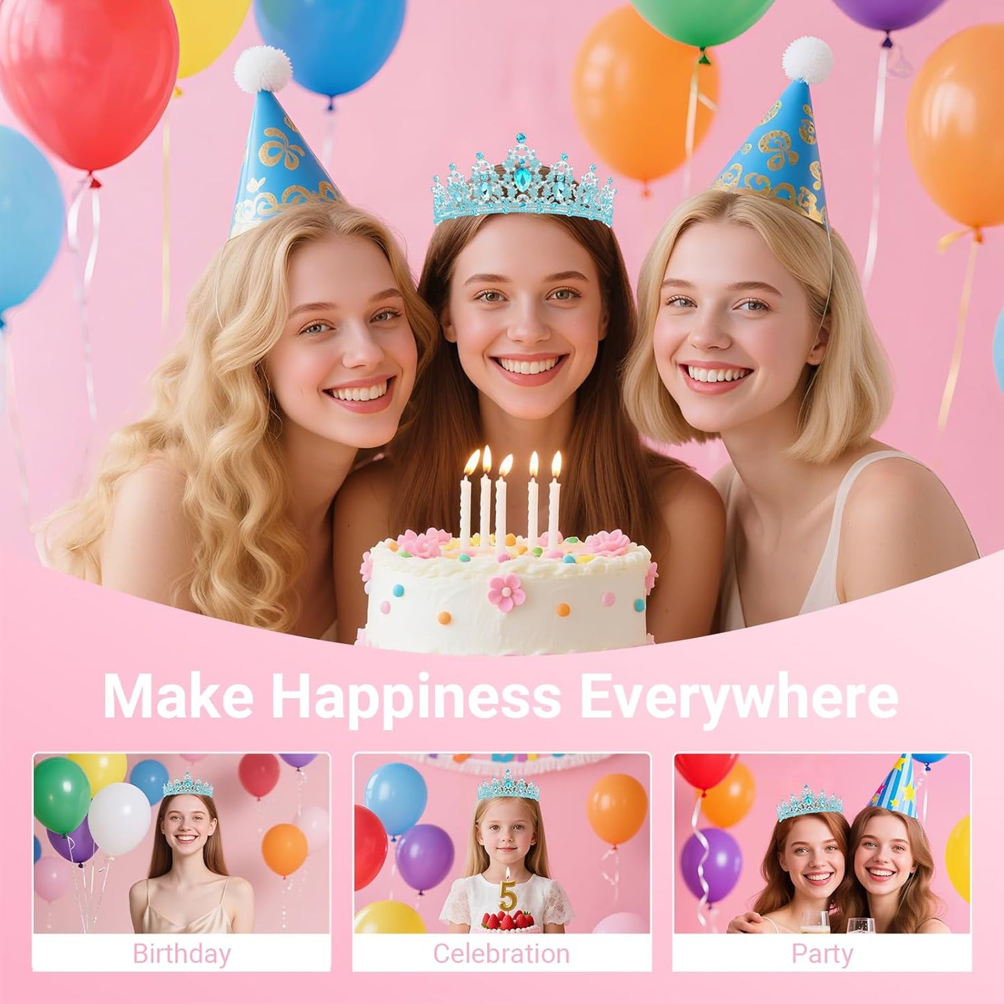 Birthday Tiara and Crown with Sash, Birthday Tiara for Women Party Silver