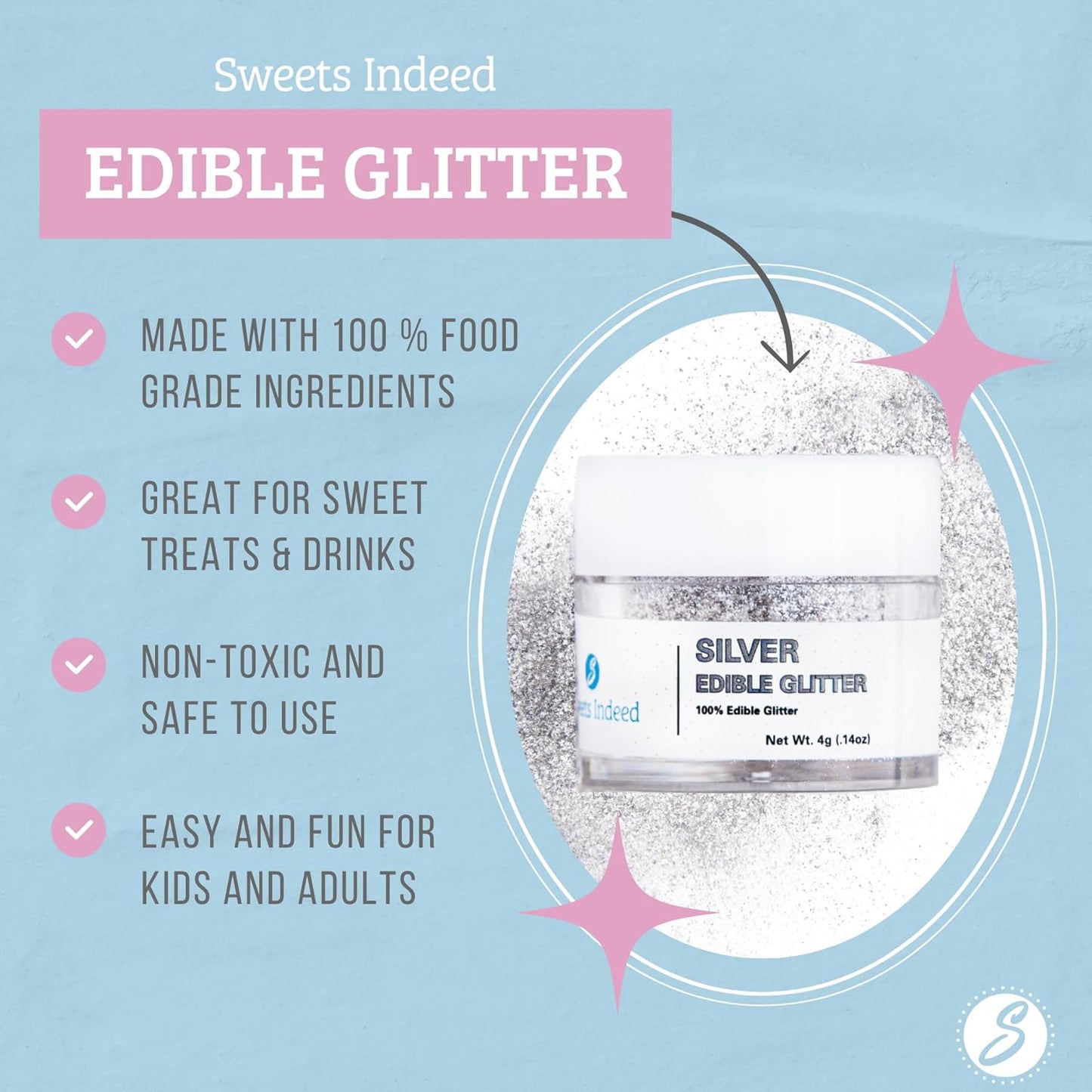 Sweets Indeed Edible Glitter, Perfect for Drinks, Cocktails, Beverages & Cake Decorating, Dessert Cake Topper, 4 grams (Gold 4g)
