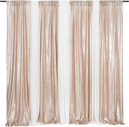 Poise3EHome Black Sequin Backdrop Curtains, 2 Panels 2FTx8FT Glitter Photo Booth Backdrop for Halloween Birthday Bachelorette Wednesday Twilight Party Decorations