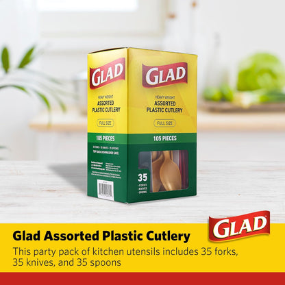 Glad Clear Disposable Cutlery Set with Heavy Duty Plastic Forks, Knives, and Spoons, Reusable Dishwasher Safe Plastic Utensils for Parties and Everyday Use, 240 Count