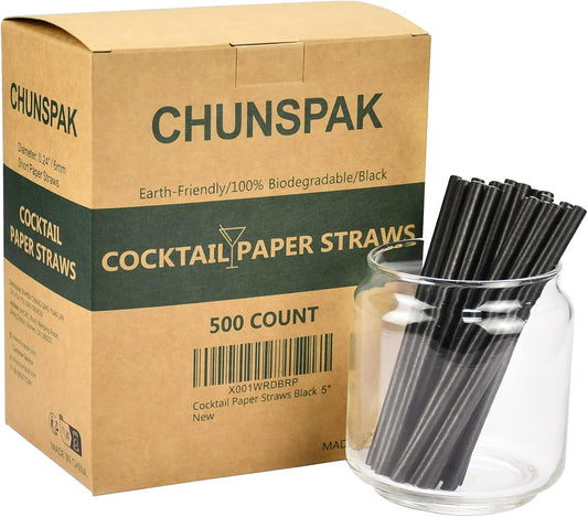 Black Paper Straws, Solid black/250 Bulk, Biodegradable Paper Drinking Straws for Cocktail, Drinks, Bars and Restaurant, 7.75"x0.24"