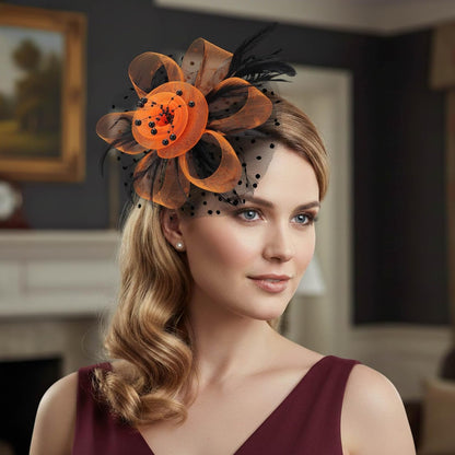 DRESHOW Fascinators Hat Flower Mesh Ribbons Feathers on a Headband and a Clip Tea Party Headwear for Girls and Women - Colors A