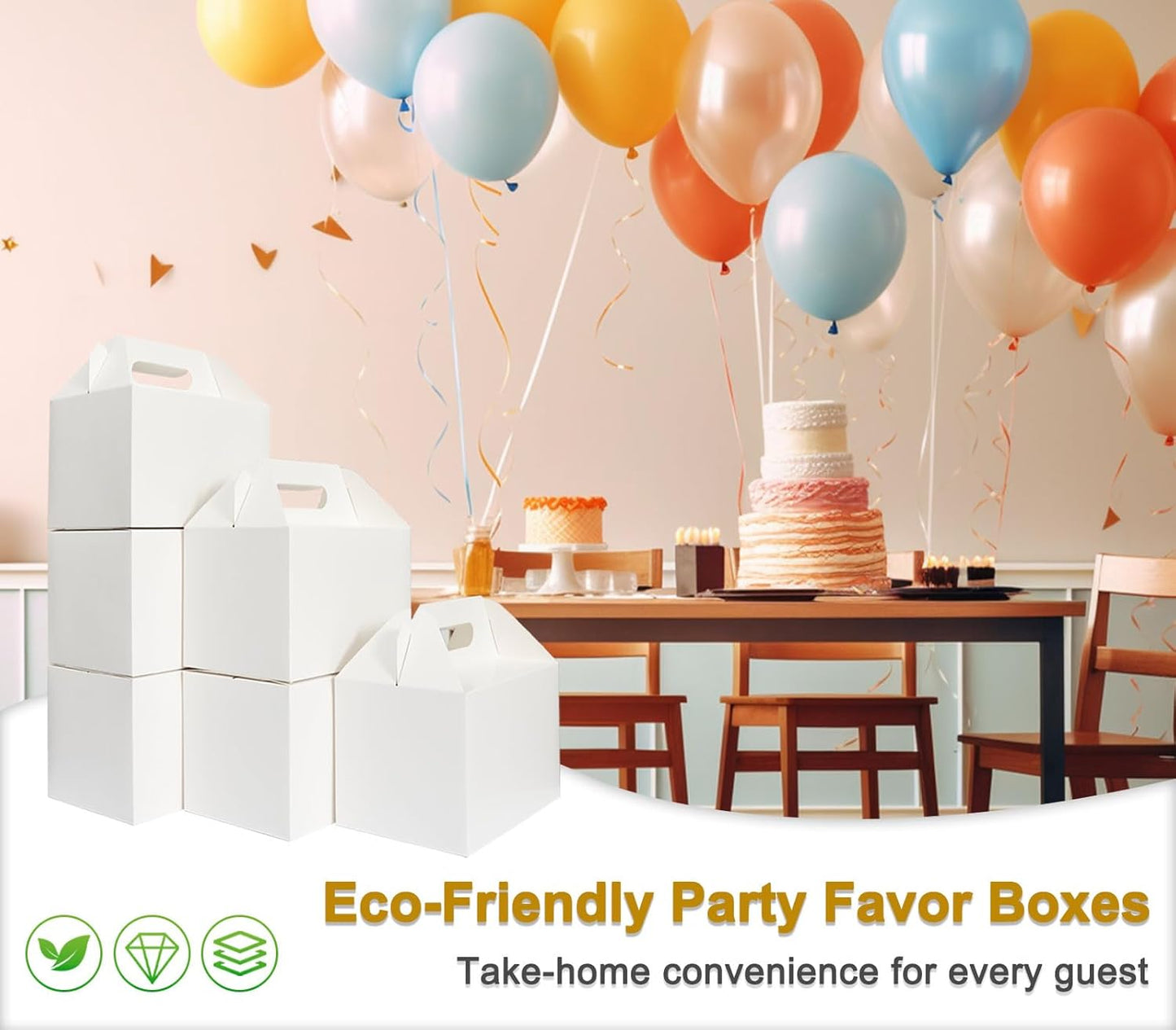 Happyhiram 30 CT Large Welcome Boxes with Handles White, 9x6x6 Gable Gift Easter Boxes Cardboard Paper Party Favor Boxes Barn Style Carry Out Box Recyclable Paper Gift Packaging Boxes for Food Box Lunch Cookies Donuts Baby Shower Bridal Shower Wedding