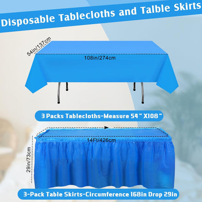 Oudain 6 Pcs Plastic Table Skirts and Stainproof Table Cloths 54 x 108 in Plastic Ruffle Tablecloth 168 x 29 Inches Disposable for Wedding Baby Shower Valentine Spring Easter Party(White)