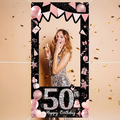Pink 80th Birthday Neon Photography Banner Backdrop Glow Party Disco Dance Neon Theme Birthday Banner Photo Frame Props Props Selfie Background Face Cutout Photo Props Decoration