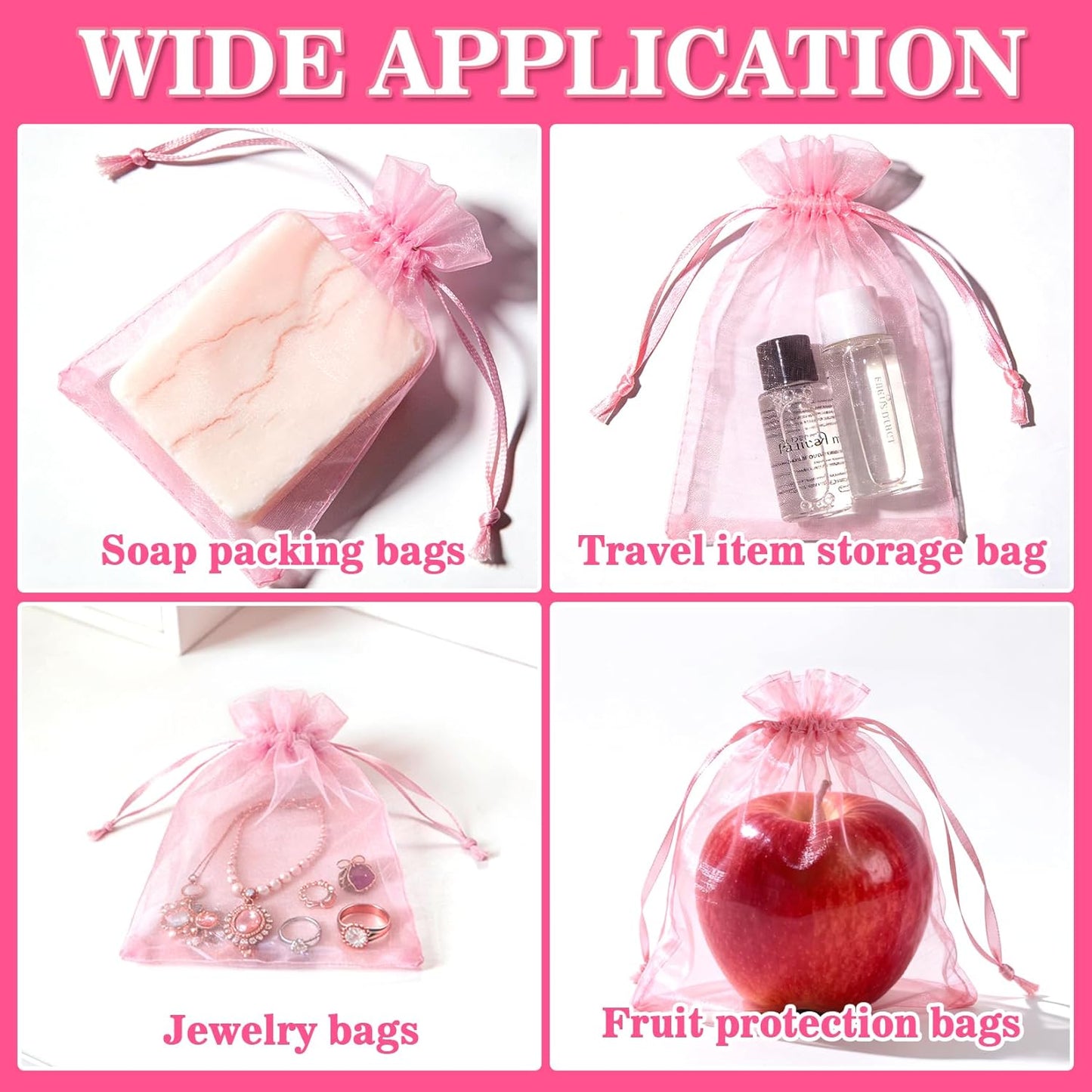 Sukh 100pcs Organza Bags 5''x7'' - White Sheer Mesh Drawstring Bags for Jewelry, Soap, Fruits, Candy, Small Gift Bags for Weddings, Valentine's Day, Mother's Day, Halloween, Thanksgiving, Christmas