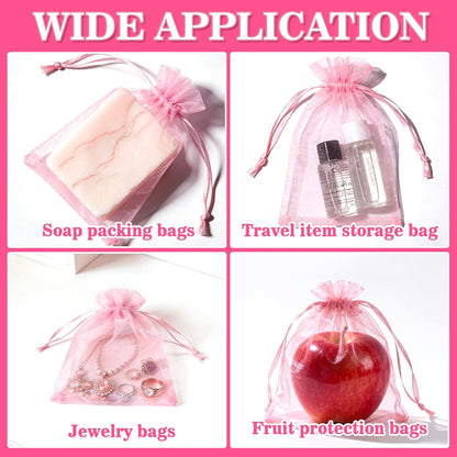 Sukh 100pcs Organza Bags 5''x7'' - White Sheer Mesh Drawstring Bags for Jewelry, Soap, Fruits, Candy, Small Gift Bags for Weddings, Valentine's Day, Mother's Day, Halloween, Thanksgiving, Christmas