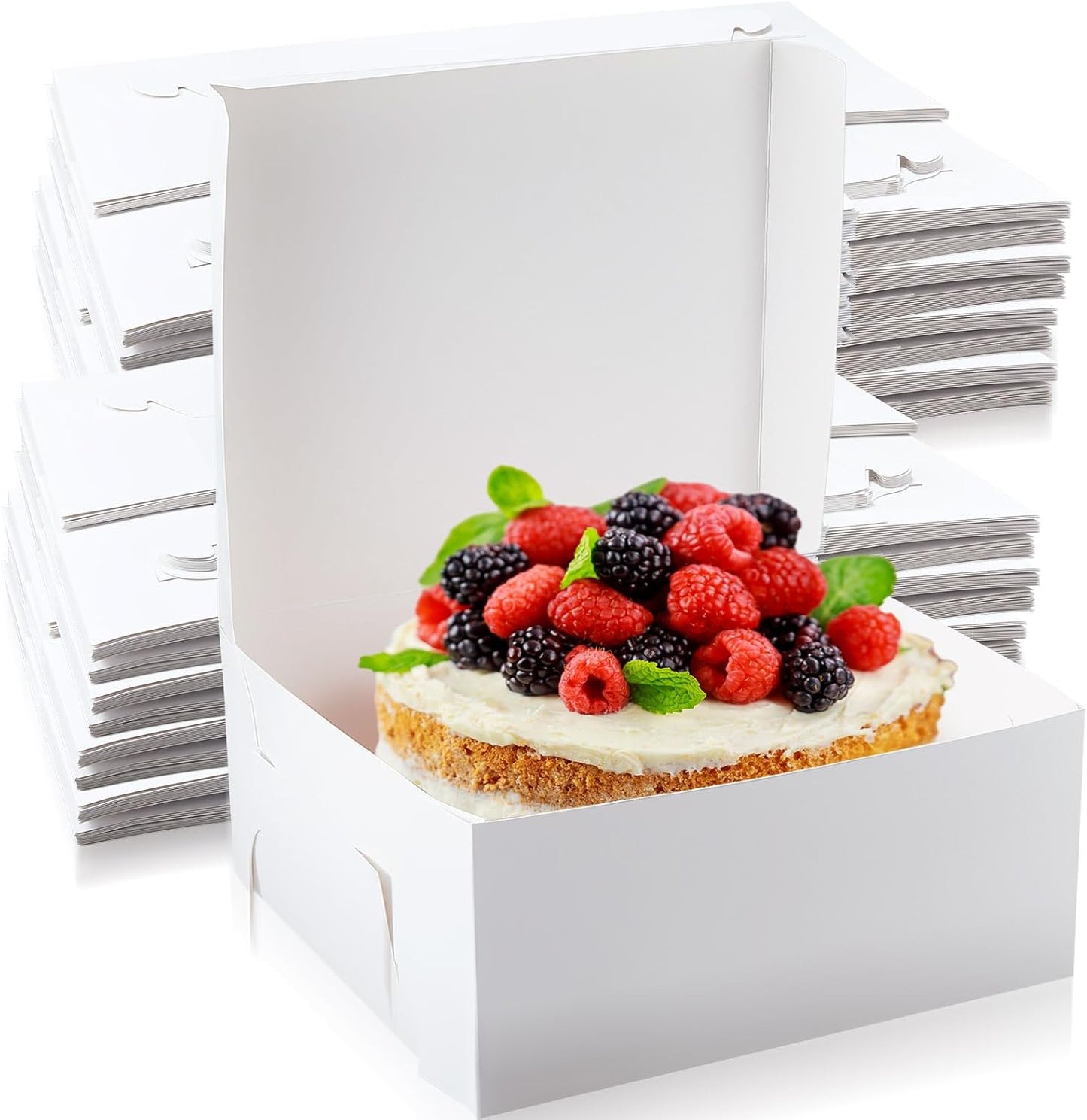 Ireer 50 Pack 12 x 12 x 5 Inch White Cake Boxes Cardboard Bakery Boxes for Pie Pastry Cookie