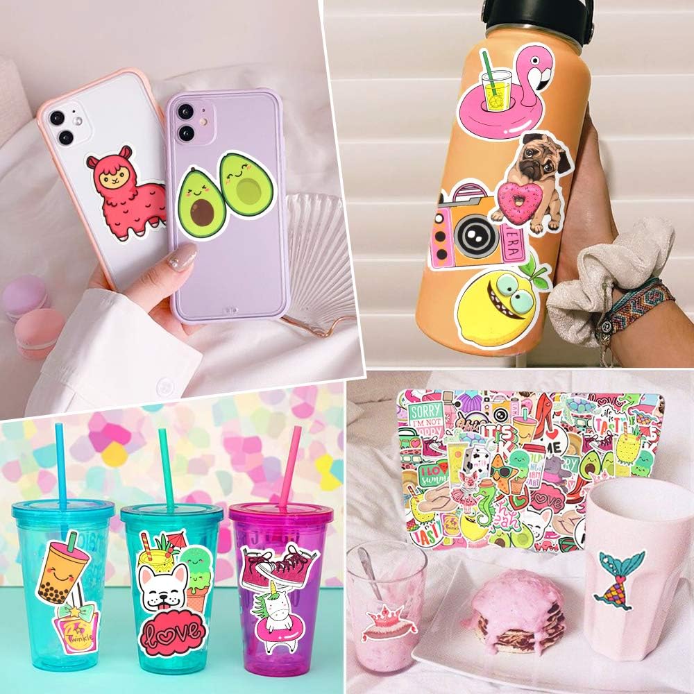 QTL Neon Stickers for Teens & Students Prizes, Waterproof Vinyl Party Favor Stickers, School Rewards, Water Bottle and Laptop, 50PCS - Colors A