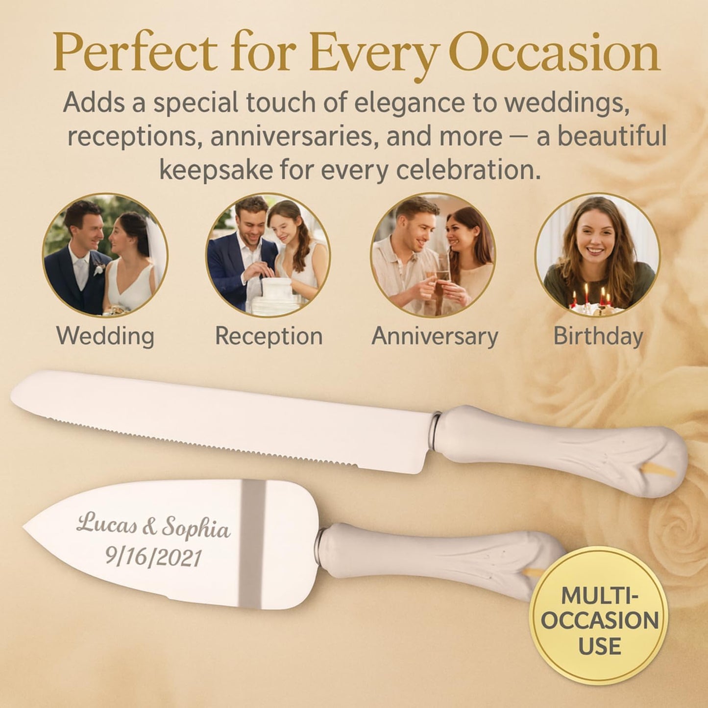 GIFTS INFINITY Personalized Wedding Cake Knife and Server Set with Engraving – Cake Cutting Utensil Set, Keepsake Gift for Wedding, Anniversary, Reception, Birthday & Other Occasions (CH-101WB)