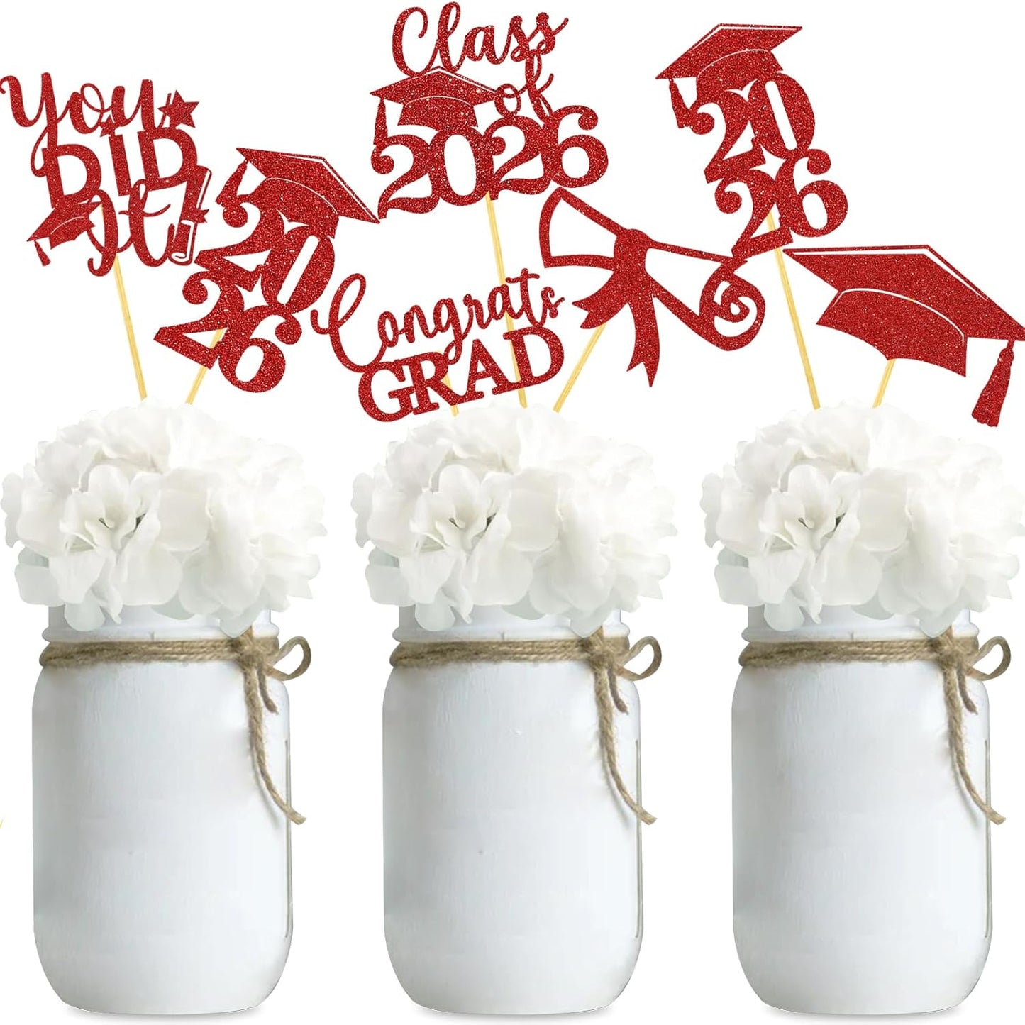 Graduation Centerpiece Sticks 24PCS Glitter Grad Picks Party Table Decor Senior High School College Sign Gold