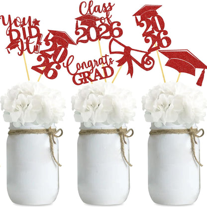 Graduation Centerpiece Sticks 24PCS Glitter Grad Picks Party Table Decor Senior High School College Sign Gold
