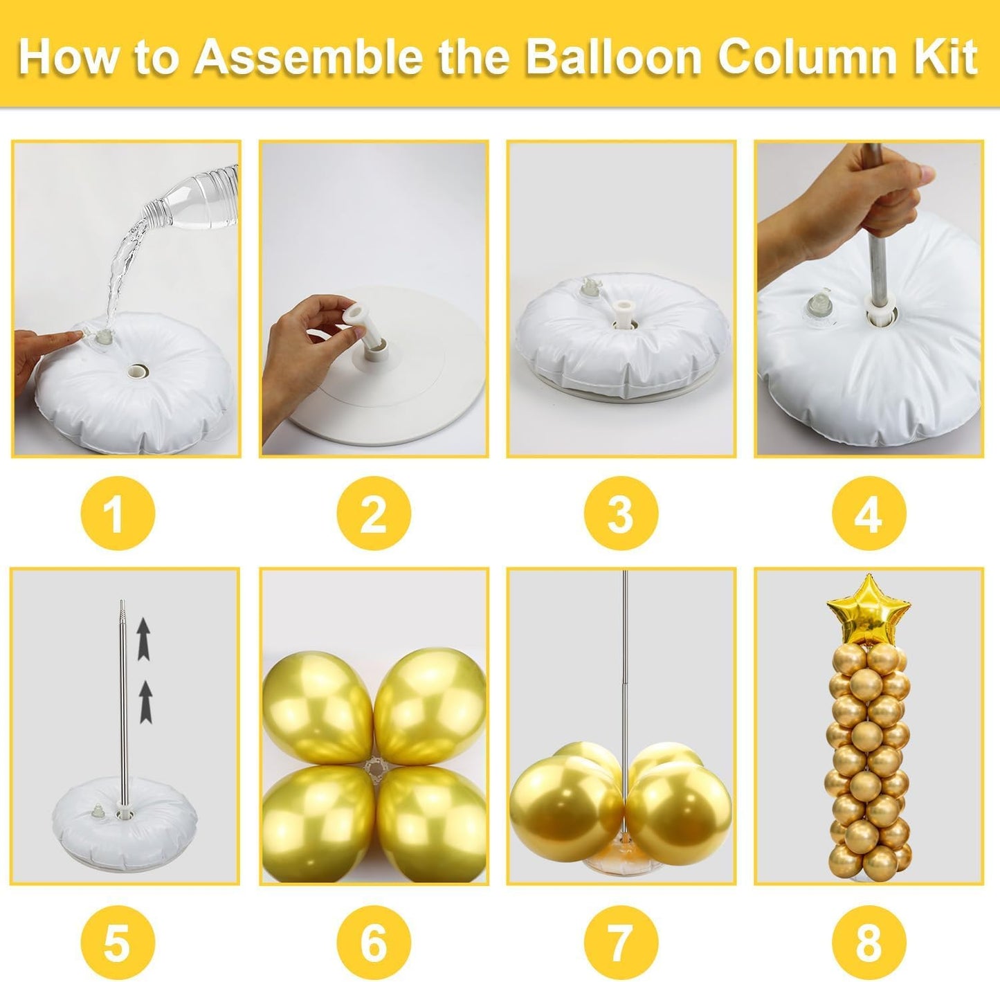 Balloon Column Kit Set of 2, 2 Set Balloon Table Stands, 6.56 Ft Reusable Metal Telescopic Balloon Tower for Birthday Wedding Holiday Party Supplies Decoration