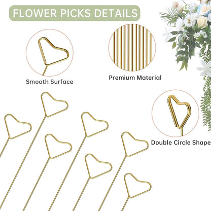 40 Packs Floral Card Holder Picks - Metal Gift Card Holder Sticks for Bouquets, Wedding Centerpieces, Photo Holder Sticks, Floral Picks for Cards, Picture Holders for Centerpieces, Heart-Shaped
