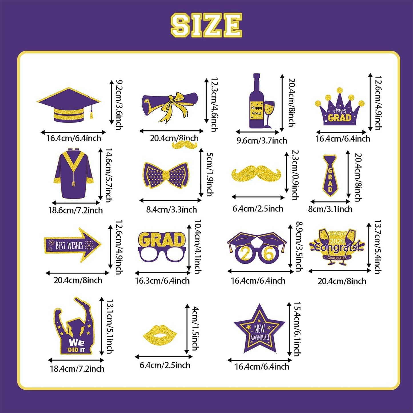 Graduation Decorations Class of 2026 Photo Booth Props - Blue and Gold 2026 Graduation Frame & Photo Props Congrats Grad Class of 2026 Decor for Graduation Party Supplies