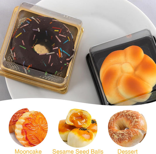 Hewnda 50 Pack of Gold Cake Pans,bottom 3 inch X height 1-1/2 inch of Clear plastic mini cake box muffins box cookies box wedding birthday gift box