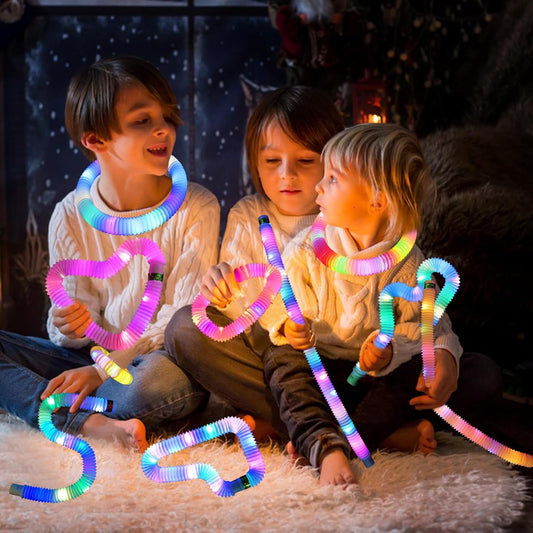Light Up Glow Sticks Fidget Pop Tubes, 24 Pack Glow in The Dark Party Supplies Toddler Sensory Toys, Glow Stick Thanksgiving Christmas Party Favors Party Pack Gifts for Kids