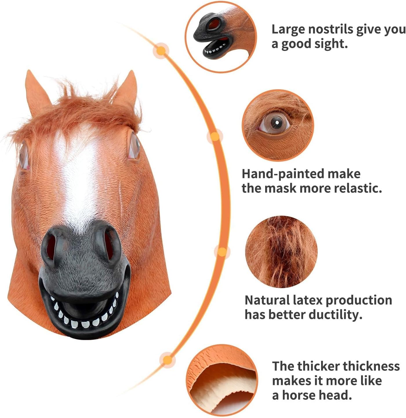 CreepyParty Horse Head Mask - Animal Halloween Costume for Parties, Cosplay, Photo Booth Props, And Pranks - Funny Gag Gift for Adults, Brown