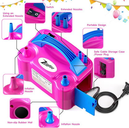 Balloon Pump Electric, Portable Balloon Inflator, Dual Nozzle 110v 600w With 113 Accessories Including Electric Air Pump, Birthday Decorations, Party Decorations, Suitable Gender Reveal, Baby Shower