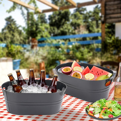 3 PCS 15.3 x 9 x 6 inches White Metal Galvanized Tub with Iron Handles, 3 Gallon Beverage Tubs for Parties, Large Ice Buckets for Beer, Wine, Cocktails & Outdoor Events