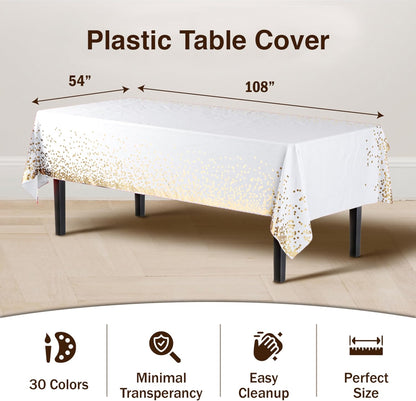 12-Pack Premium Plastic Tablecloth 54in. x 108in. Rectangle Table Cover - Dark Blue - Colors A